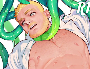 触手に襲われる金髪おじさんBL漫画 地球のわりかし長い午後